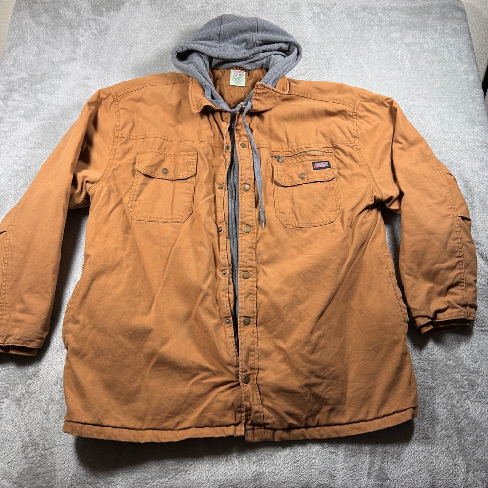 Dickies Duck Canvas Hooded Jacket Men 3XL/3EG Brown Quilted Lined Chore Workwear